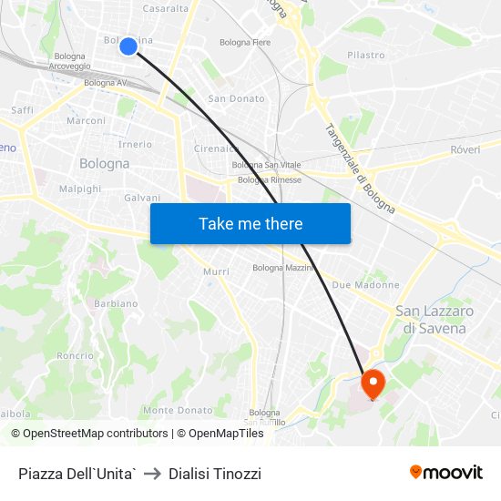 Piazza Dell`Unita` to Dialisi Tinozzi map