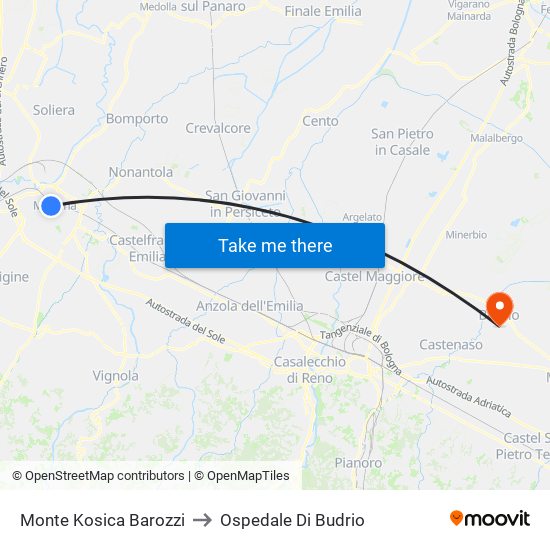 Monte Kosica Barozzi to Ospedale Di Budrio map