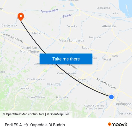 Forli FS A to Ospedale Di Budrio map