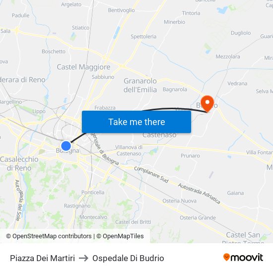 Piazza Dei Martiri to Ospedale Di Budrio map