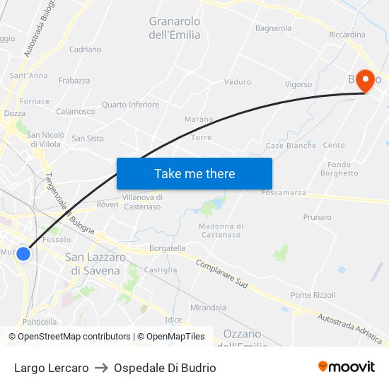 Largo Lercaro to Ospedale Di Budrio map