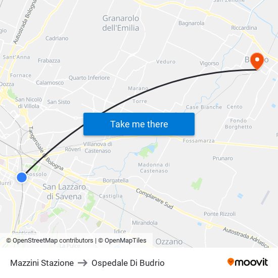 Mazzini Stazione to Ospedale Di Budrio map