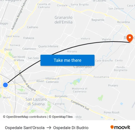Ospedale Sant'Orsola to Ospedale Di Budrio map