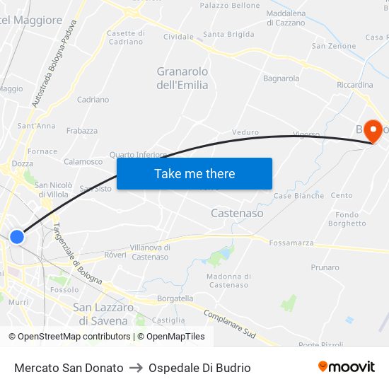 Mercato San Donato to Ospedale Di Budrio map