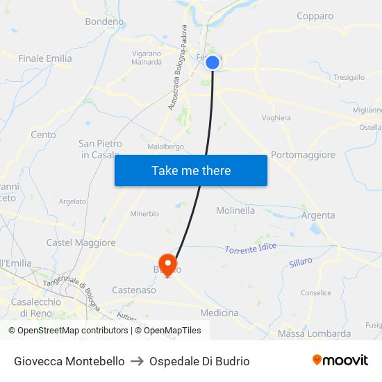 Giovecca Montebello to Ospedale Di Budrio map
