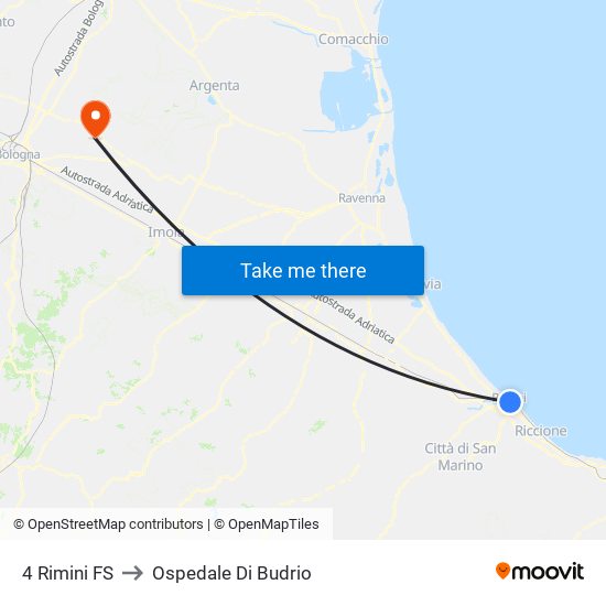 4 Rimini FS to Ospedale Di Budrio map