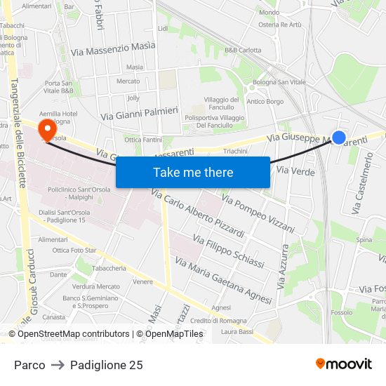 Parco to Padiglione 25 map