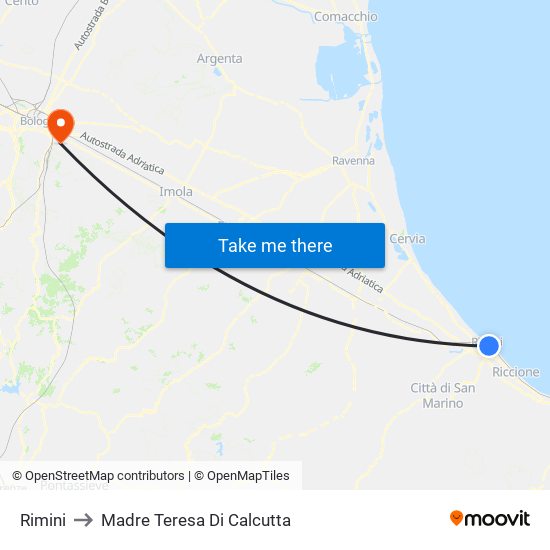 Rimini to Madre Teresa Di Calcutta map