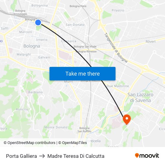 Porta Galliera to Madre Teresa Di Calcutta map
