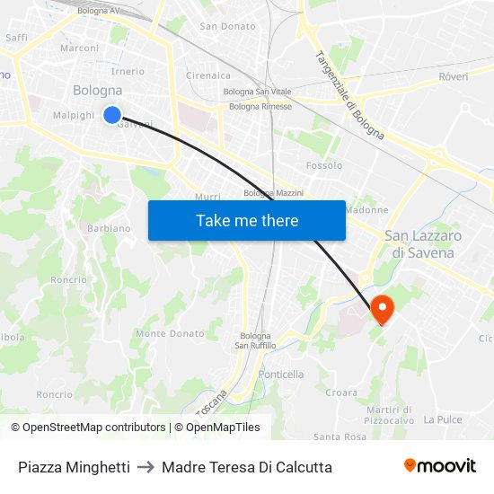 Piazza Minghetti to Madre Teresa Di Calcutta map