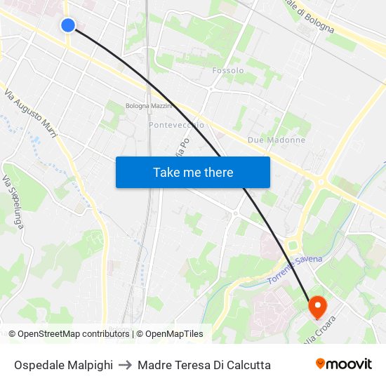 Ospedale Malpighi to Madre Teresa Di Calcutta map