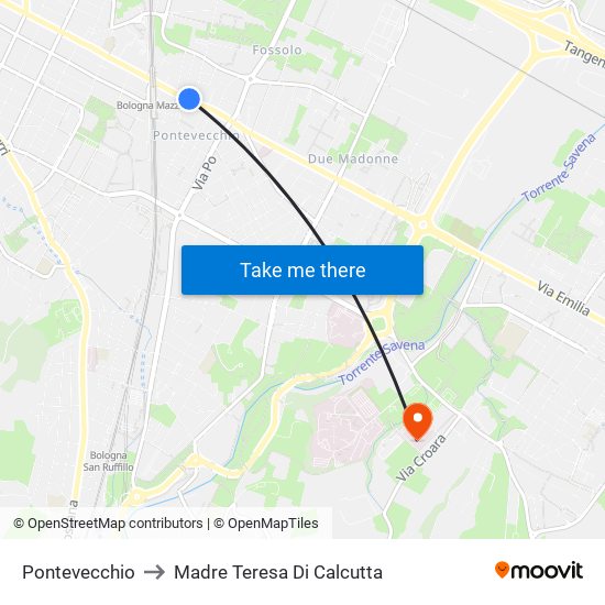 Pontevecchio to Madre Teresa Di Calcutta map