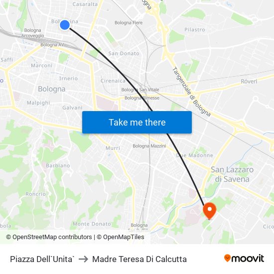 Piazza Dell`Unita` to Madre Teresa Di Calcutta map