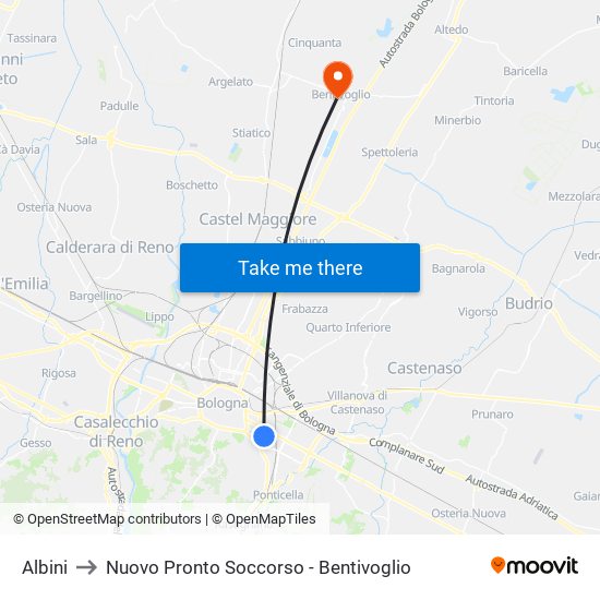 Albini to Nuovo Pronto Soccorso - Bentivoglio map