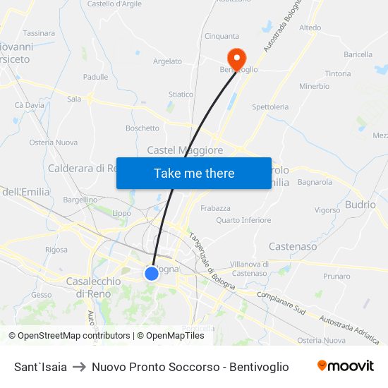 Sant`Isaia to Nuovo Pronto Soccorso - Bentivoglio map