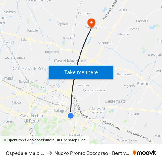 Ospedale Malpighi to Nuovo Pronto Soccorso - Bentivoglio map