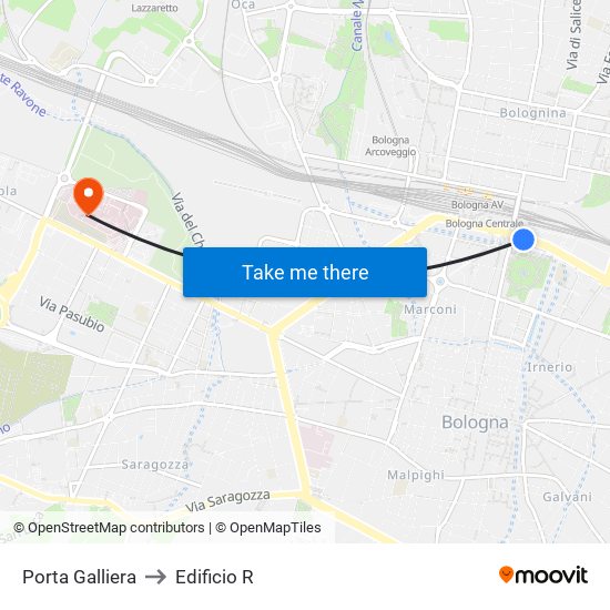 Porta Galliera to Edificio R map