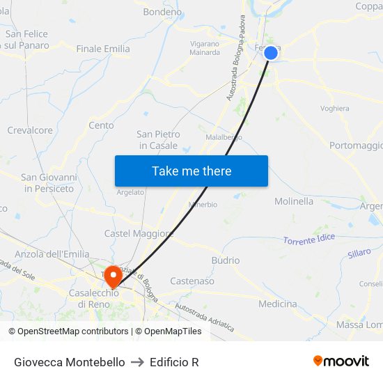 Giovecca Montebello to Edificio R map