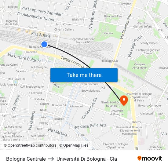 Bologna Centrale to Università Di Bologna - Cla map