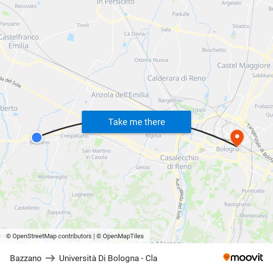 Bazzano to Università Di Bologna - Cla map