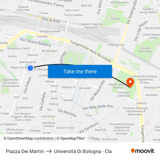 Piazza Dei Martiri to Università Di Bologna - Cla map
