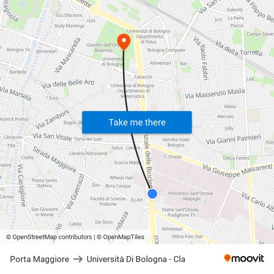 Porta Maggiore to Università Di Bologna - Cla map