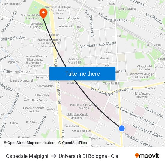 Ospedale Malpighi to Università Di Bologna - Cla map