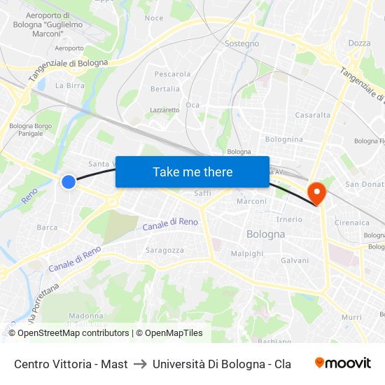 Centro Vittoria - Mast to Università Di Bologna - Cla map