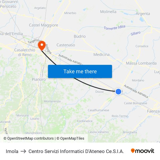 Imola to Centro Servizi Informatici D'Ateneo 
Ce.S.I.A. map