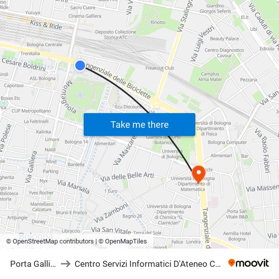 Porta Galliera to Centro Servizi Informatici D'Ateneo 
Ce.S.I.A. map