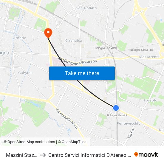 Mazzini Stazione to Centro Servizi Informatici D'Ateneo 
Ce.S.I.A. map