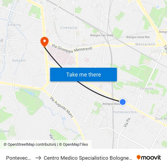 Pontevecchio to Centro Medico Specialistico Bolognese S.R.L. map