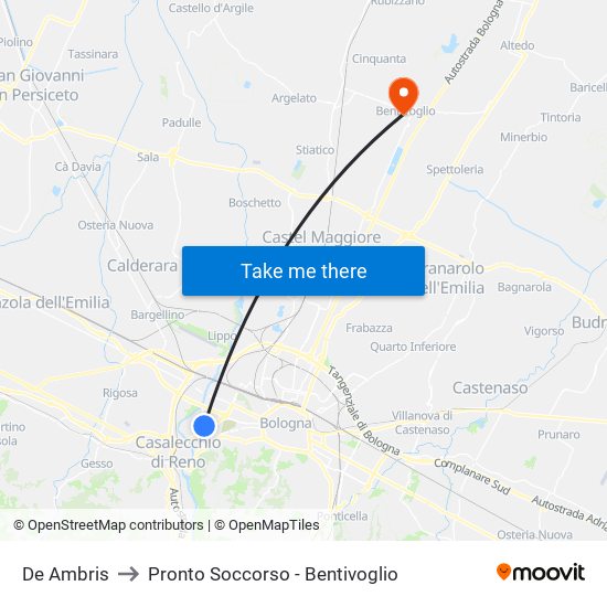 De Ambris to Pronto Soccorso - Bentivoglio map