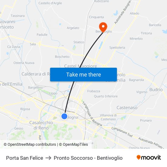 Porta San Felice to Pronto Soccorso - Bentivoglio map