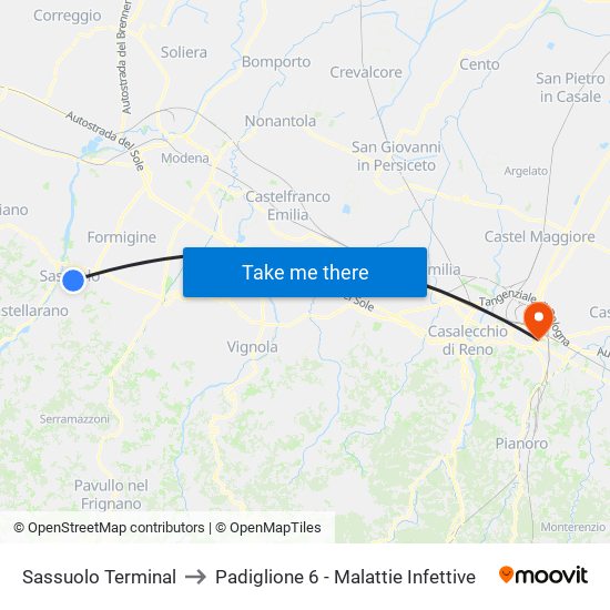 Sassuolo Terminal to Padiglione 6 - Malattie Infettive map