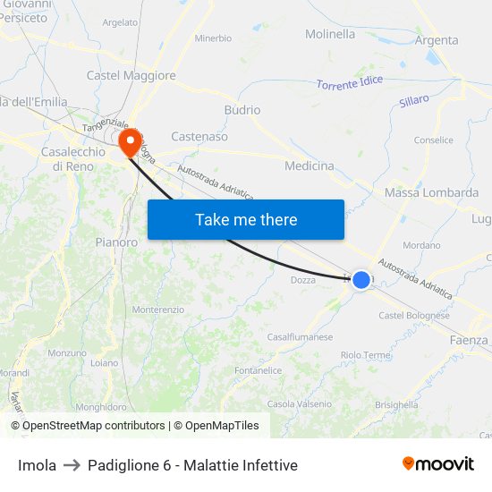 Imola to Padiglione 6 - Malattie Infettive map