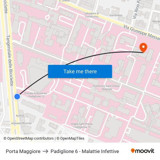 Porta Maggiore to Padiglione 6 - Malattie Infettive map