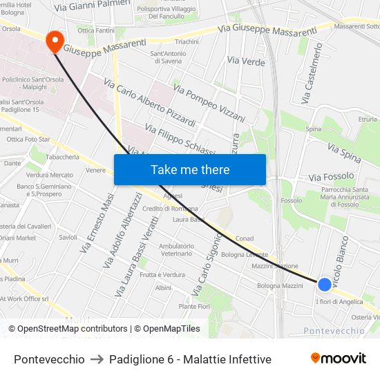 Pontevecchio to Padiglione 6 - Malattie Infettive map