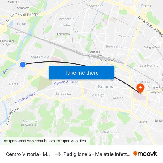 Centro Vittoria - Mast to Padiglione 6 - Malattie Infettive map