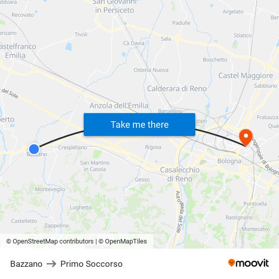 Bazzano to Primo Soccorso map