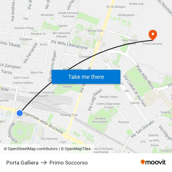 Porta Galliera to Primo Soccorso map