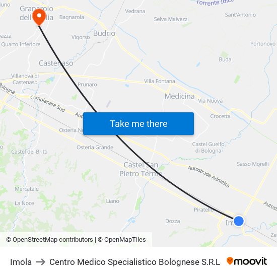 Imola to Centro Medico Specialistico Bolognese S.R.L map