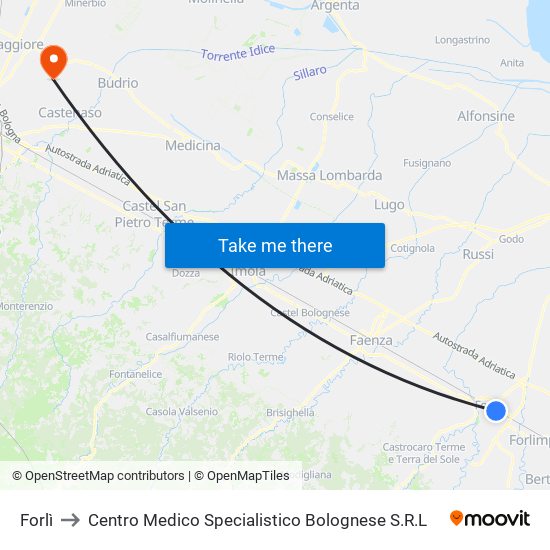 Forlì to Centro Medico Specialistico Bolognese S.R.L map