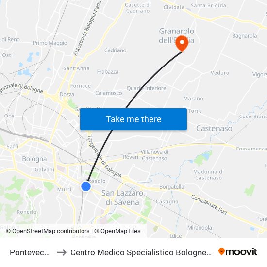 Pontevecchio to Centro Medico Specialistico Bolognese S.R.L map