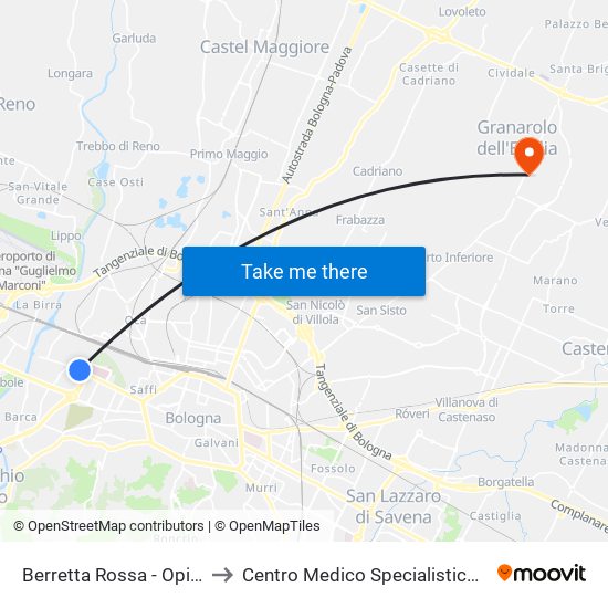 Berretta Rossa - Opificio Golinelli to Centro Medico Specialistico Bolognese S.R.L map