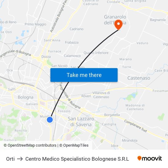 Orti to Centro Medico Specialistico Bolognese S.R.L map