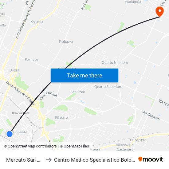 Mercato San Donato to Centro Medico Specialistico Bolognese S.R.L map