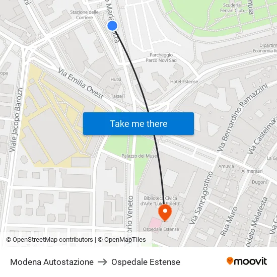 Modena  Autostazione to Ospedale Estense map