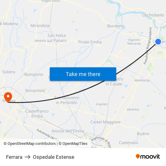 Ferrara to Ospedale Estense map