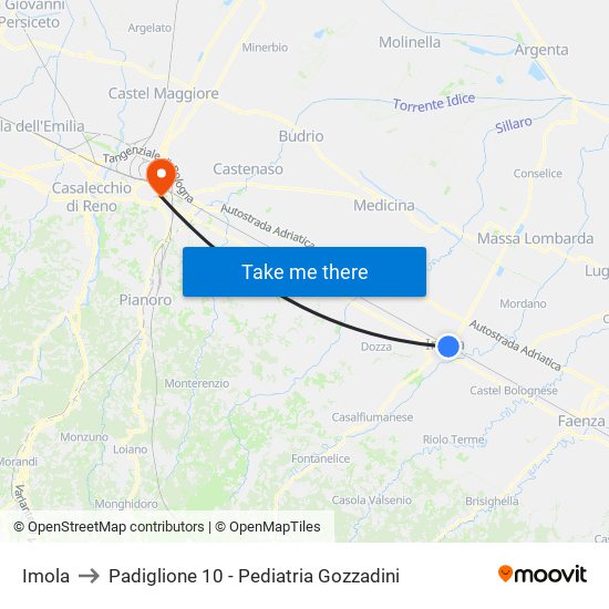 Imola to Padiglione 10 - Pediatria Gozzadini map